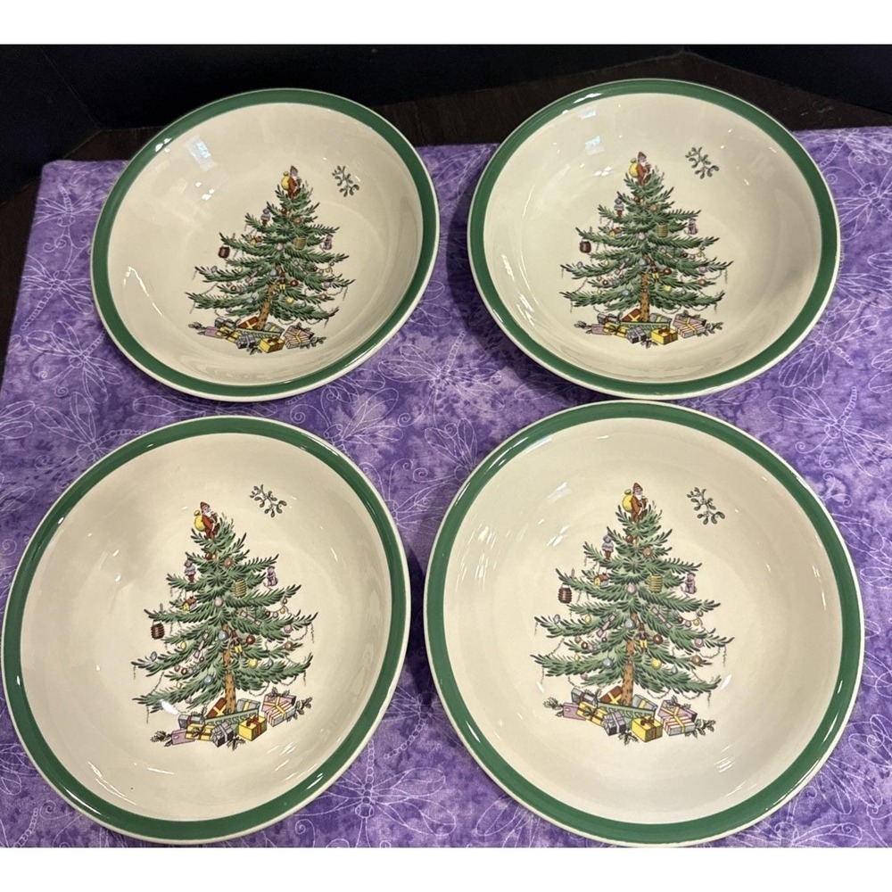 Spode Christmas Tree Cereal Soup Bowls Bowl 6 Inch Holiday Set Of 4 England